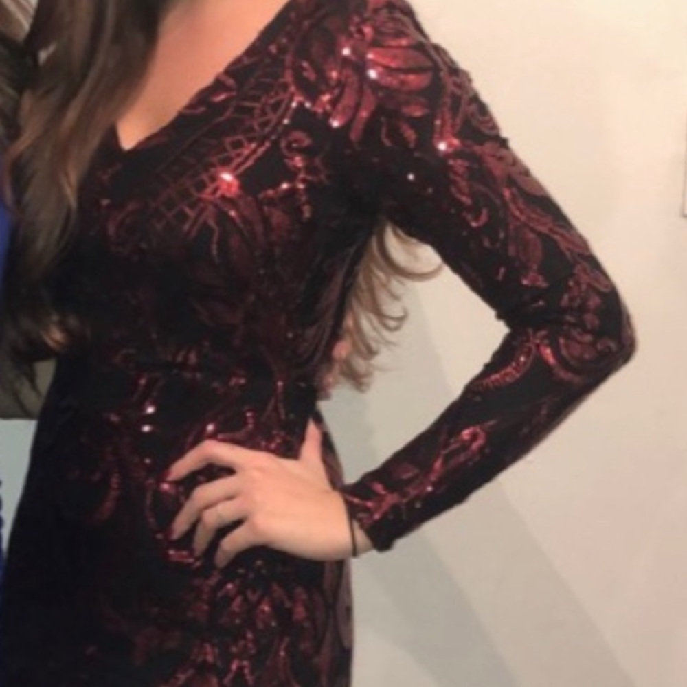 Red and black sequins maxi dress